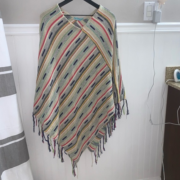 GODDIS Multicolored Boho Hippie Festival Oversized Fringe Shawl Poncho S/M - Picture 2 of 10